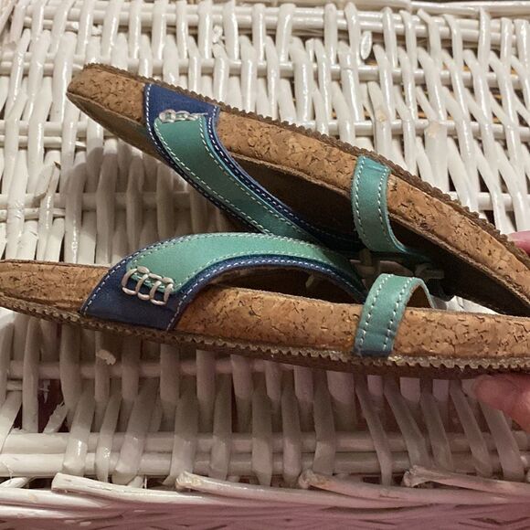 Sebago Somersworth slide sandal teal/blue leather size 7 - Picture 3 of 5